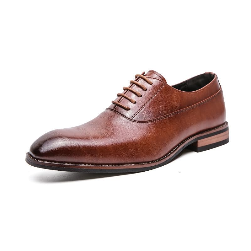 Santimon Men's Leather Dress Oxford Shoes Plain Toe Lace-Up Formal Business Derby Shoes Black Brown