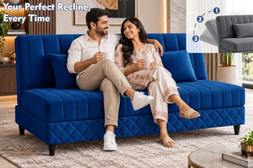 Image of Rosebell Modern 3-Seater Sofa Cum Bed Foldable Velevt Fabric Sofa, Seating, Stylish Design for Living Room, Guest Room & Office-Blue-Color