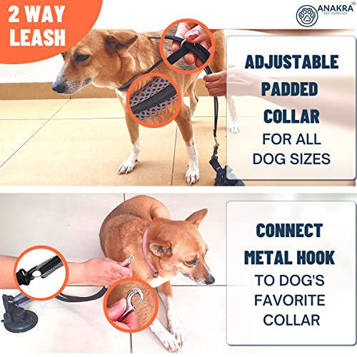 Anakra Dog Bathing Supplies - Dog Shower & Bath Accessories - 1 Dog Shower Shampoo Brush - 1 Adjustable Grooming Loop Restraint For Dogs With Suction Cup (Blue 4-Tip Brush, Padded Collar Leash) #TOP2