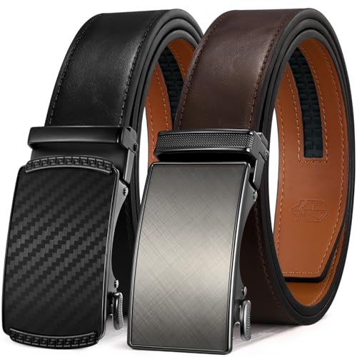 Zitahli Belt Men 2 Pack - Slide Leather Ratchet Belt Adjustable for Mens Gifts 1 3/8-Cut for Perfect Fit,Men's Accessories