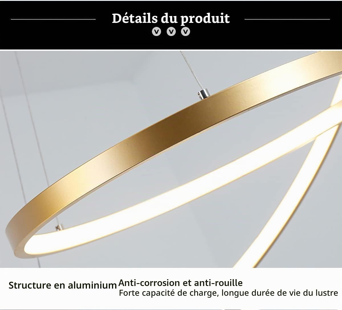 Suspension LED Dimmable 115W, Lustre Salon Moderne, Hauteur Réglable, Noir