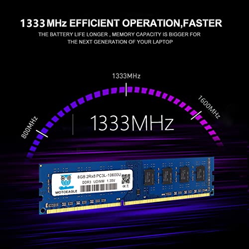PC3L 10600U DDR3L 1333MHz 16GB Kit (2x8GB) UDIMM RAM CL9 1.35V 240-Pin Non-ECC Unbuffered 2RX8 Dual Rank Desktop Memory Modules Blue-8GBx2-10600UL - Image 4