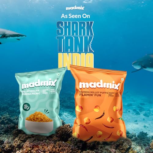 Image of Madmix All Snack Mix | Ultimate Snacking Combo | No preservatives, Baked, Gluten-Free, Vegan and Healthy Snacks | Grab-n-Go Snack Mix | Millet Puffs X 10 | Baked Bhujia X 6 | Paan and Mango Flavoured Raisins X 4