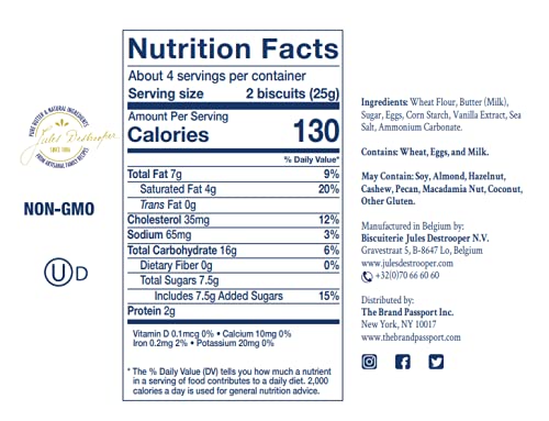 Jules Destrooper Almond Thins - Caramelized Butter Biscuits, Kosher Dairy, Authentic Made In Belgium - 3.5Oz #TOP4