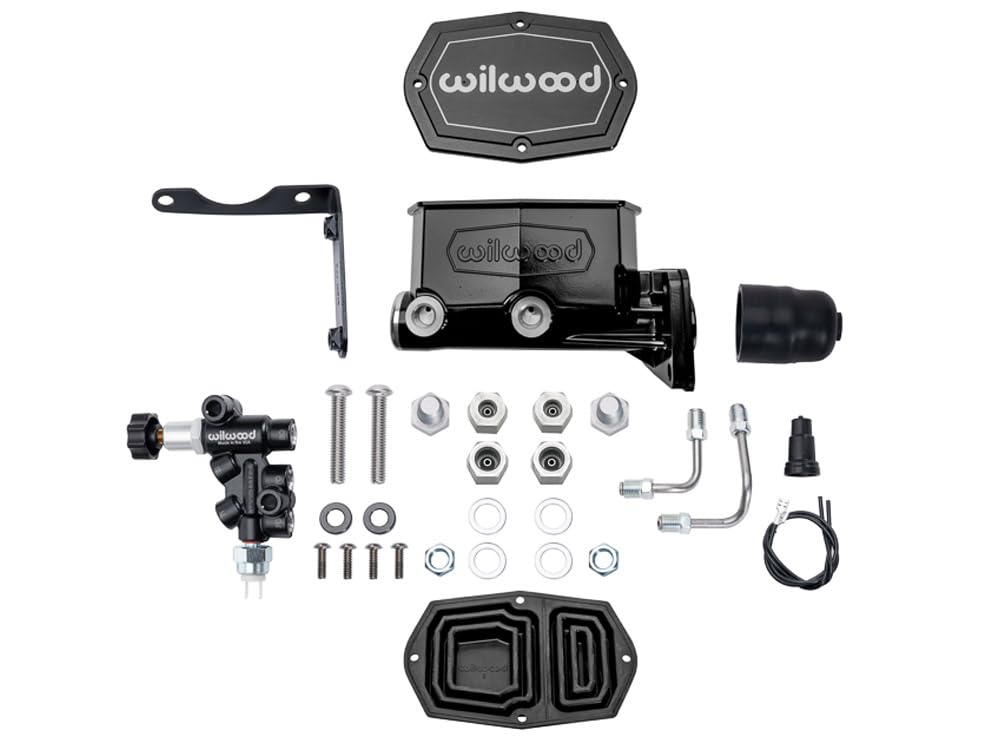 Wilwood 261-16797-BK Tandem Compact Black 1" Bore Master Cylinder Kit with Left Hand Bracket & Proportioning Valve for Mopar 4-Bolt