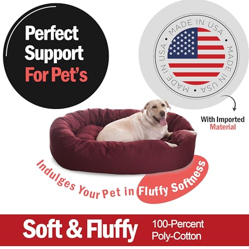Image of Majestic Pet 52 Inch Bagel Calming Dog Bed Washable - Cozy Soft Round Dog Bed with Spine Support for Dogs to Rest their Head - fluffy donut dog bed 52x35x11 (Inch) - Round Pet Bed X-Large - Burgundy