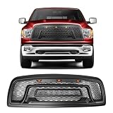 IKON MOTORSPORTS, Grille Compatible With 2009-2012 Dodge Ram 1500, Matte Black Mesh Front Bumper Hood Upper Grill Shell with Signal Lights, 2010 2011
