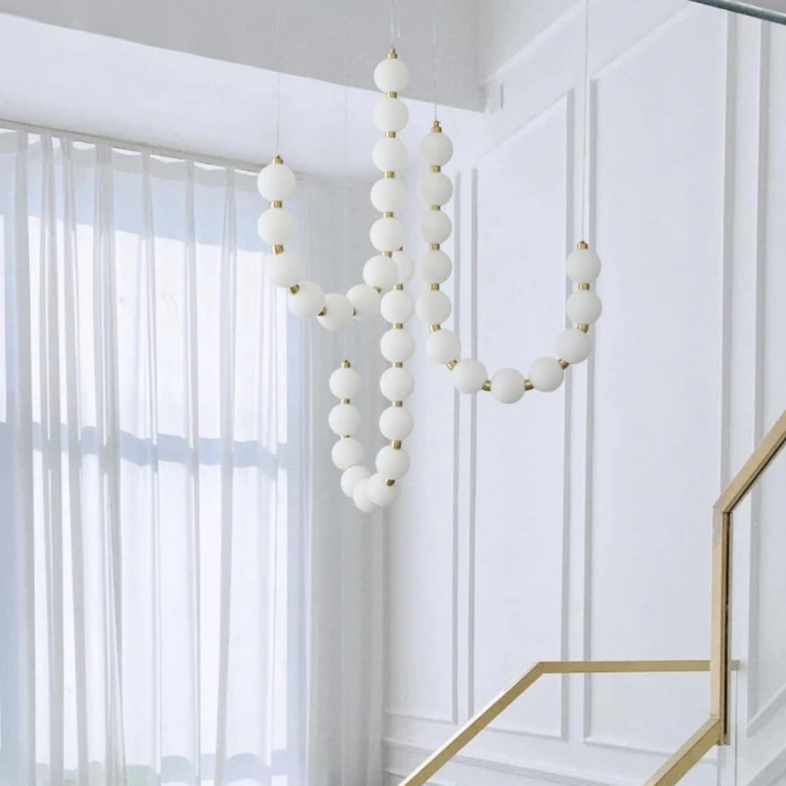 LYMSXAZOU Mid-Century Gold Chandelier Pendant Light with Acrylic Shades - Elegant White Globe Ceiling Fixture for Dining Room, Living and Bedroom(Gold 3 Strings,White Light)