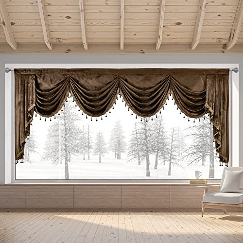 Oyring Chocolate Velvet Waterfall Valance For Bedroom - Window Valances For Living Room Rod Pocket Valances (1 Panel, W110 Inch, Brown) #TOP1
