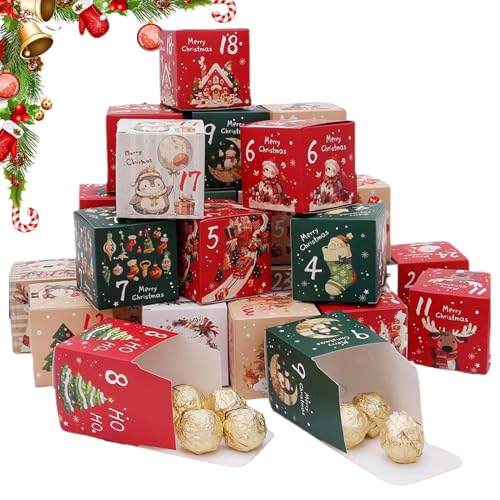 Calendrier de Noël avec boîtes vides, calendrier de compte à rebours de Noël de 24 jours rechargeable, conteneurs en carton numérotés polyvalents pour filles, adolescents, adultes