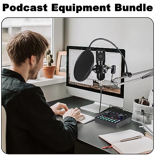 Podcast Equipment Bundle, BM-800 Mic Kit with Live Sound Card, Podcast Microphone Bundle with Studio Microphone, Recording Studio Equipment for Live Streaming, Broadcasting with Phone/PC/Laptop - Thumbnail 6