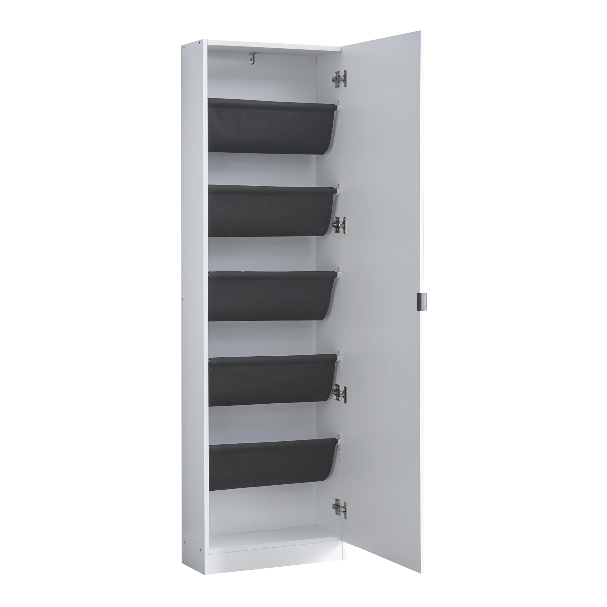 [en.casa] Zapatero Meura Organizador de Calzados con 5 Bolsillos para 10 Pares Puerta con Espejo Aglomerado y Efecto Lana 160 x 48 x 20 cm - Blanco