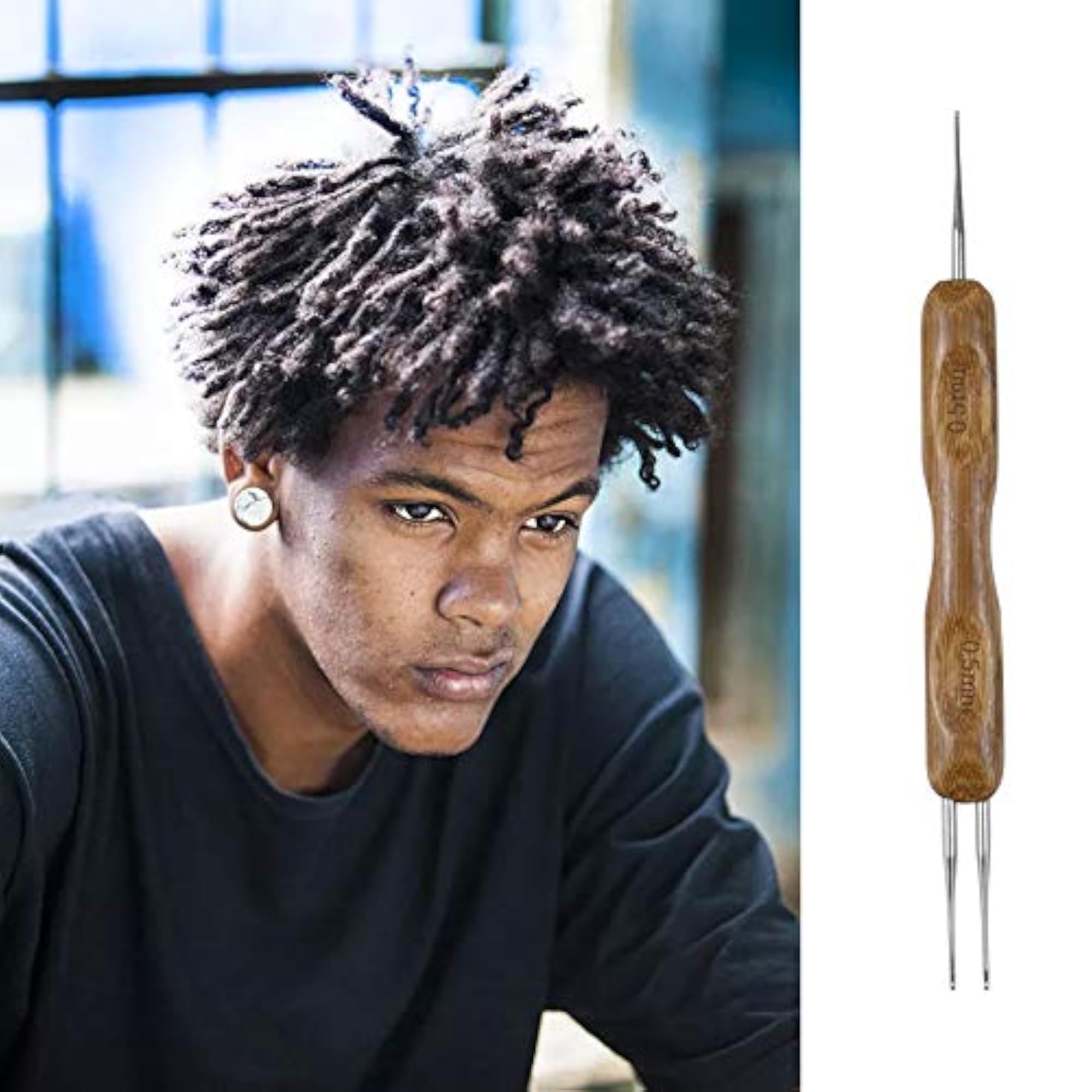 Dreadlock Crochet Hook Set, 1 Hook with Bamboo Handle
