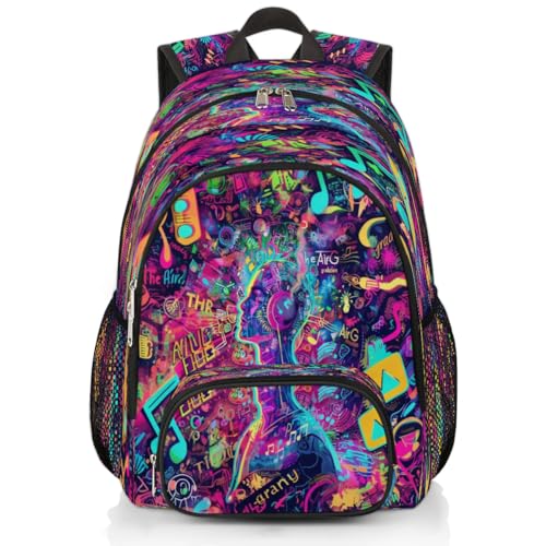 Sac à dos musical abstrait XXL de grande capacité pour ordinateur portable