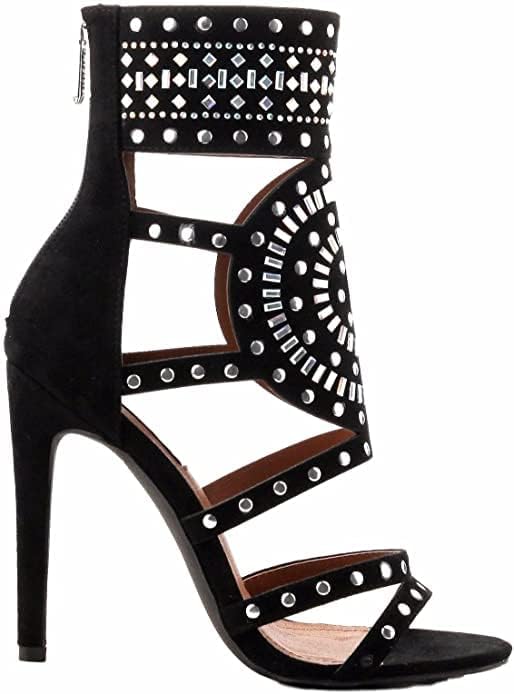 CAPE ROBBIN Blaire-5 Womens Open Toe Strappy Cuff Stiletto High Heel Rhinestone Sandals - Image 3