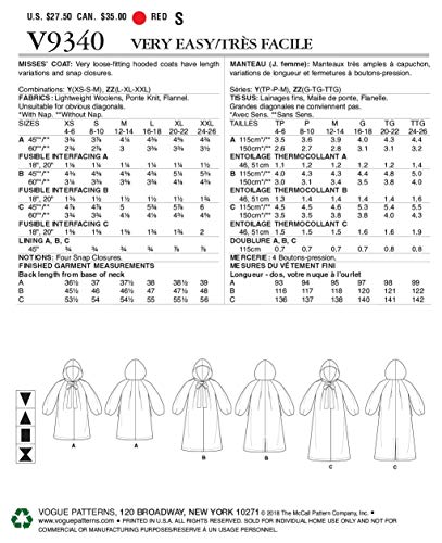 Vogue V9340Y Very Easy Women's Hooded Coat Sewing Patterns, Sizes 4-14 #TOP1