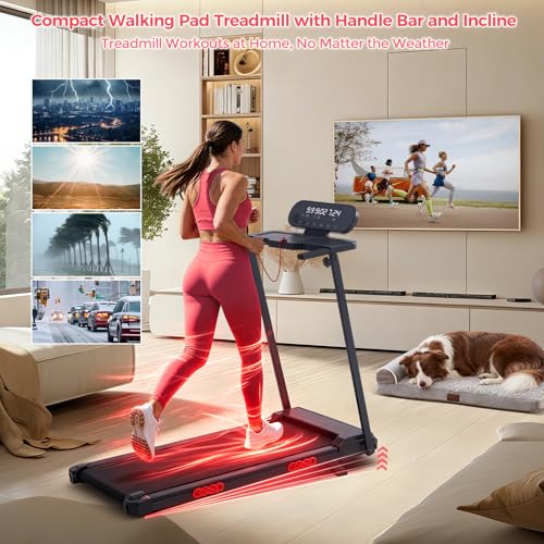 Image of Portable Treadmill for Home Small, Walking Pad with Handle Bar, 3.5HP Eelectric Walking Pad Treadmill with Handle Bar and Incline, Small Treadmills for Home Exercising, 0.6-10MPH, 400BS