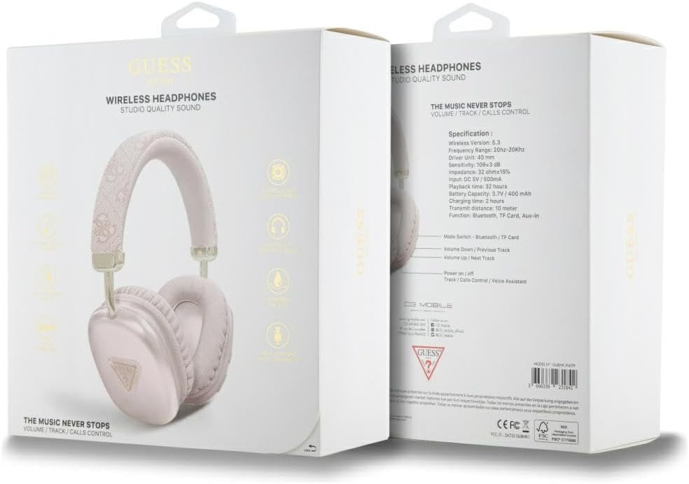 GUESS HEADPHONES BT 4G GOLD TRIANGLE LOGO PINK
