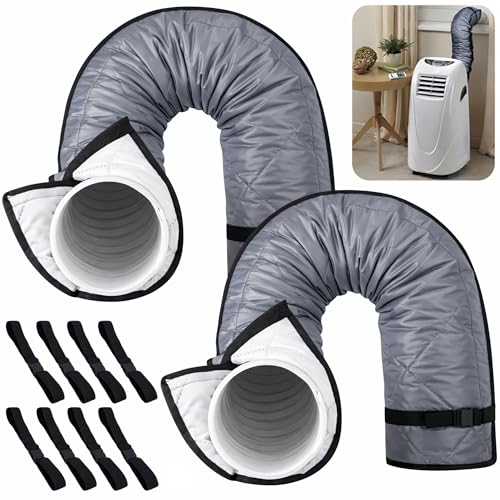 Image of Tlswshsy 2 Set Quilting Air Conditioner Hose Cover, AC Insulated Hose Cover Wrap with 8 Adjustable Buckle Straps, Portable Air Conditioner Hoses Sleeve for 5''-5.9 inch Diameter Exhaust Duct Vent (Grey)