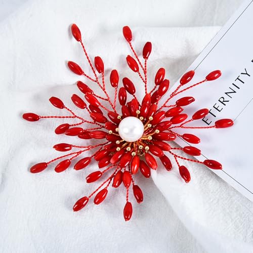 Broche bambou corail perle rouge rétro en émail élégant - 3