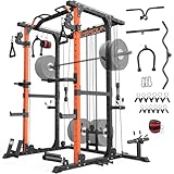 FEIERDUN Multi-Function Squat Rack Power Cage FLA01,2000LBS Capacity Power Rack with Adjustable Cable Crossover System and Additional Attachments, Ideal Weight Cage for Home Gym & Garage Workouts