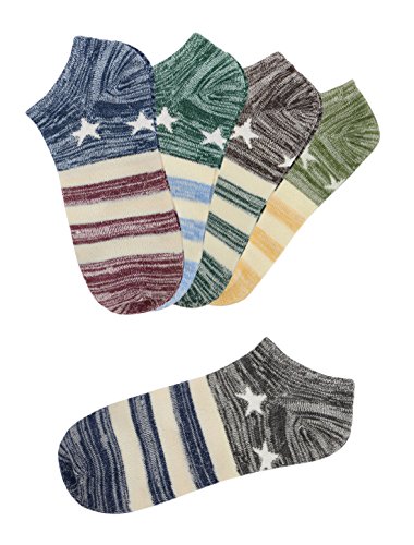 Image of uxcell Women Low Cut Stripes Stars Pattern Ankle Socks 5 Pairs