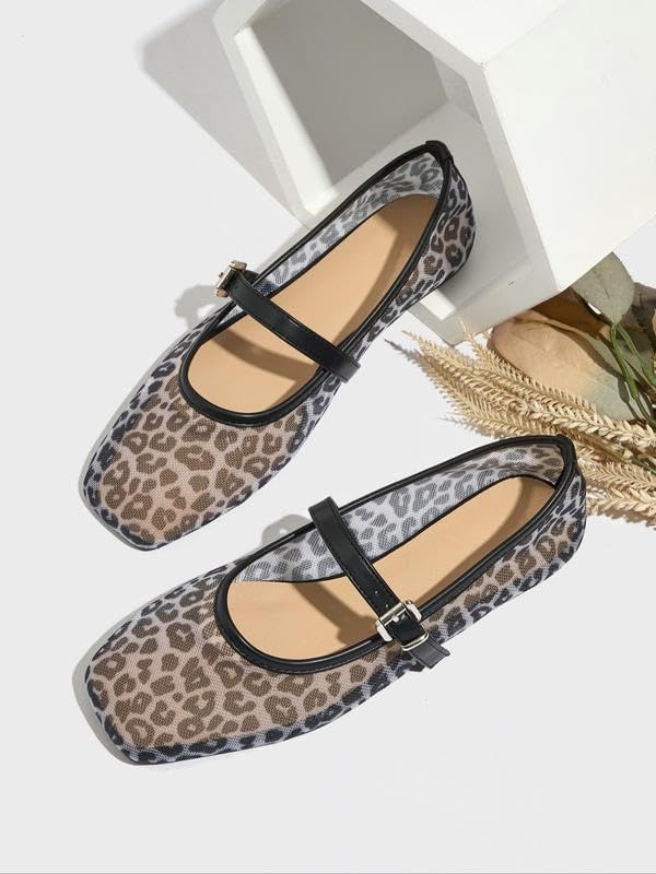 Women's Fashionable Leopard Print Mary Jane Flats, Casual Comfortable Breathable Square Toe Flat Shoes, Lightweight Comfortable Shoes for Daily Wear, Girl2