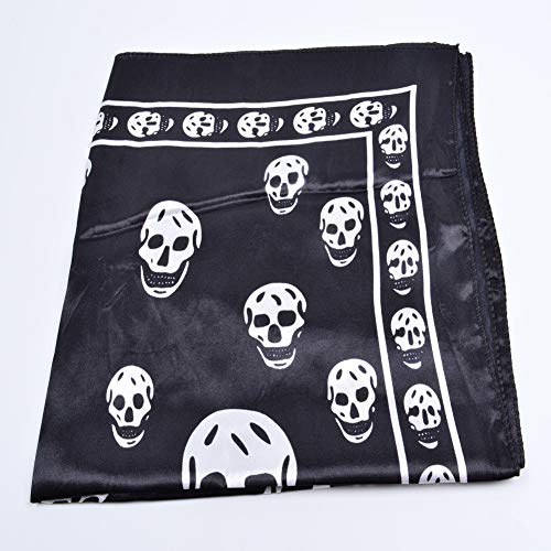 Women'S Skull Patterned Square Scarf Silk Feeling Lightweight Headscarf Hair Neck Scarf Black Beach Bandana3