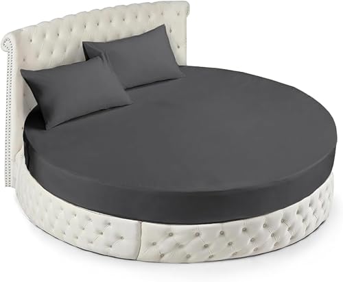 Miniatura 7 de Juego de sábanas redondas de 600 hilos de 4 piezas, color blanco sólido (96 pulgadas de diámetro, tamaño estándar) se adapta a hasta 9 a 15