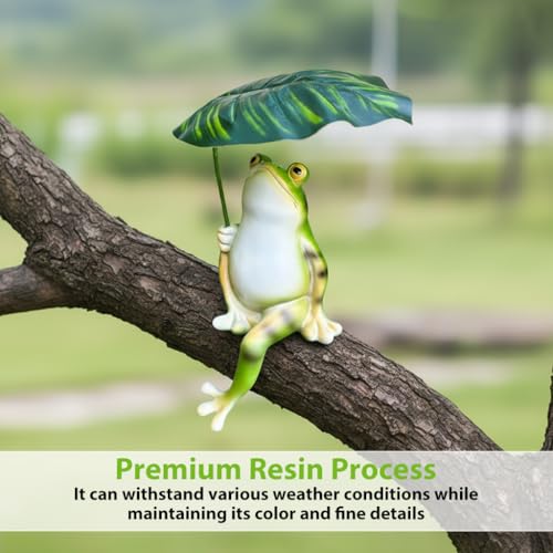 Image of HASTHIP Resin Frog Statue Garden Decor Planter Flower Pot Zen Desk Decor Frog with Leaf Parasol Shelf Ornament Home Decor Gift