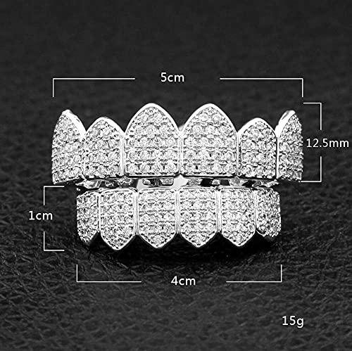 Hh Bling Empire Iced Out Diamond Teeth Grillz For Men Women Hip Hop Silver Gold Grills For Your Teeth Top And Bottom,Rapper Costume Teeth Jewelry And Accessories (Silver) #TOP2