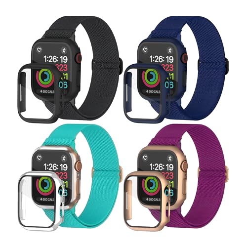 Nylon Apple Watch Bands Unisex - iWatch 1/2/3/4/5/6/7/8/9/SE/Ultra 2 Bands for 38mm/40mm/41mm/42mm/44mm/45mm/49mm with a Case (Sapphire Blue, Dark Raspberry, Charcoal Black, Navy Blue - 45mm) by ThunderFit - Used condition - US$9.82