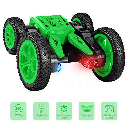 Gaoqian Coche Teledirigido RC Coche, Coche de Controlremoto 2.4GHz con LED, Doble Lado Rotación de 360 Grados, Recargable para Regalos de Niños/ Niñas