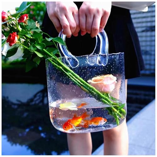 Vaso Fiori Vetro, Decorazione Creativa Con Bolle Fiori Di Vetro Vaso A Forma Di Borsa Ottimo Per Composizioni Floreali,Style1-Transparent