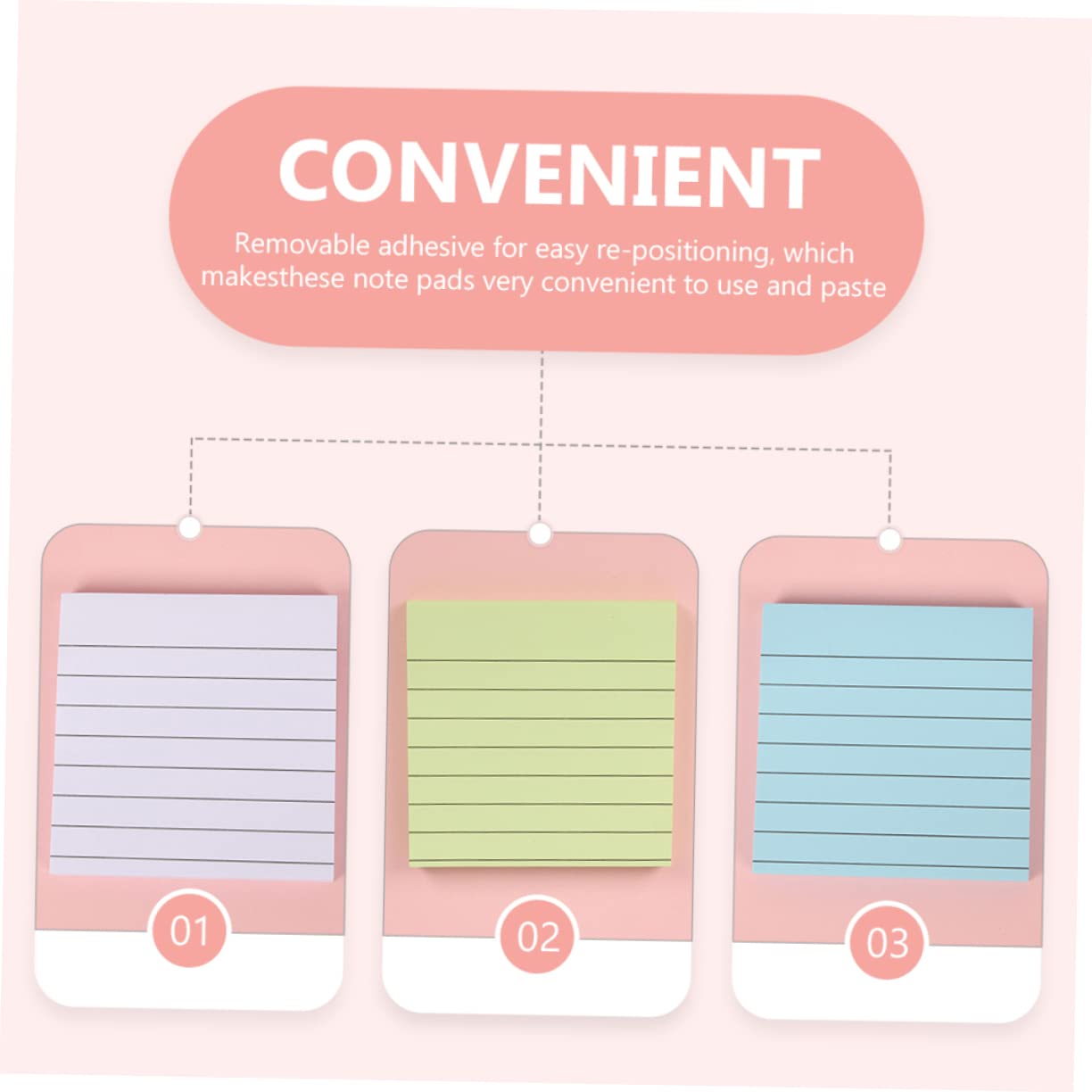 PLAFOPE Notas Adhesivas Cuadradas Líneas Horizontales, Papel Autoadhesivo Removible y Fuerte Adhesivo, Pack de 10 Unidades para Oficina y Estudio