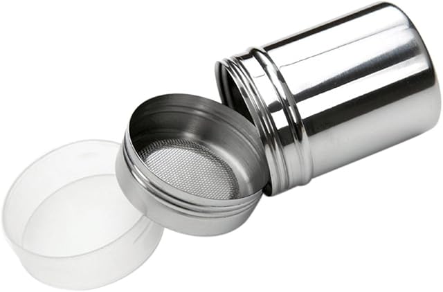 Stainless Steel Powder Shakers Flour Spice Powder Icing Sugar Coffee Sifter Dispensers Coffee Stencils with Fine Mesh Lid