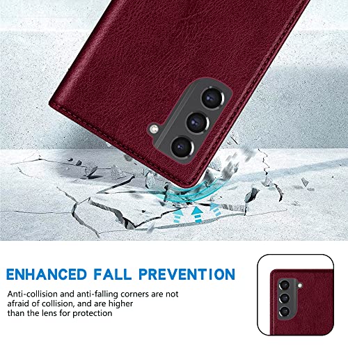 ZZXX for Galaxy S21 FE Wallet Case Strong Magnetic 6.4 inch,Wine Red - image 7