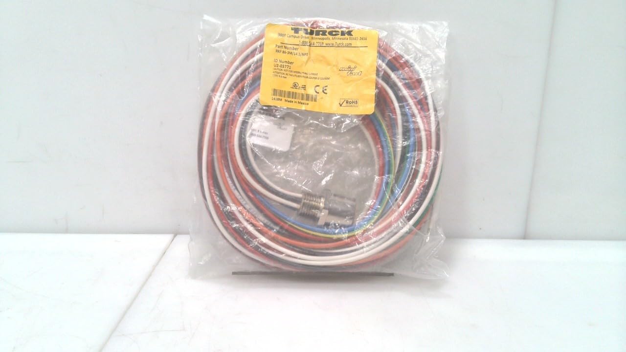 Turck Rkf 86-3M/14.5/Npt, Cable, 3 Meters, Female, Straight, 8 Pole Rkf 86-3M/14.5/Npt