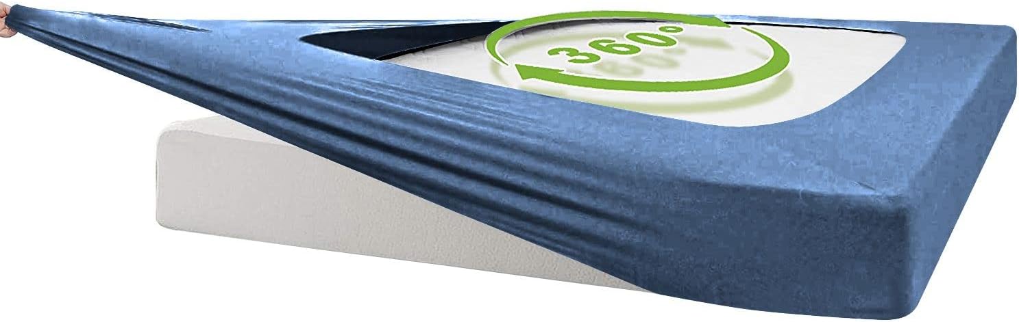 Box Spring Cover TwinXL Size, 100% Egyptian Cotton Wrap Around 4 Sides Bed Skirt for Hotel & Home, Fits Box Springs up to 21” - TwinXL, Medium Blue