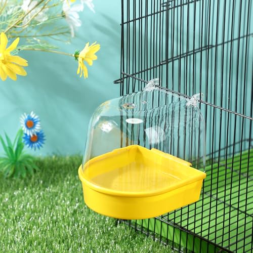 Image of Honeydak 3 Pieces Clear Bird Bath for Cage Parakeet Bird Cage Accessories Hanging Bath Box Parrot Bathing Tub with Clear View for Cockatiel Conure Canary Budgies Parrots(Bright Colors)