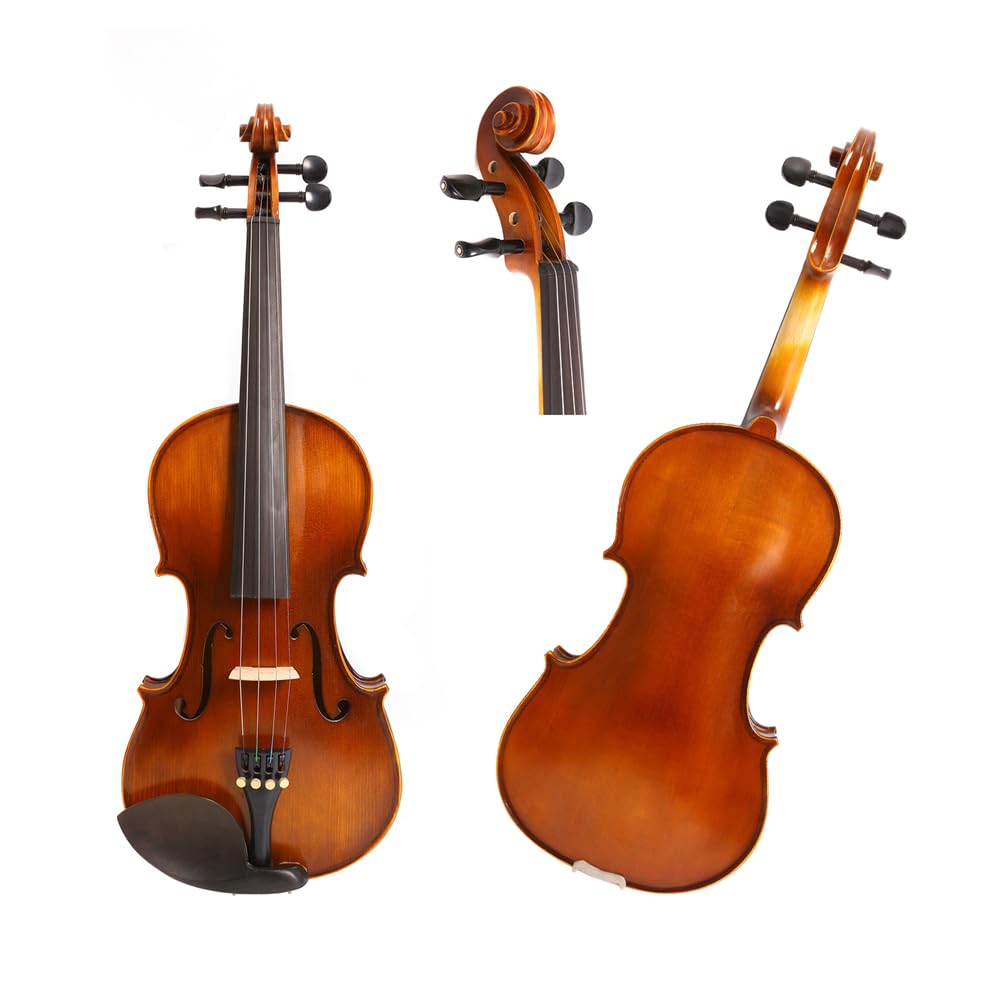Set di violino 4/4 in legno massello per principianti con custodia rigida, archetto, colofonia, spalliera, top in abete intagliato a mano, tastiera in ebano per bambini, adulti e studenti