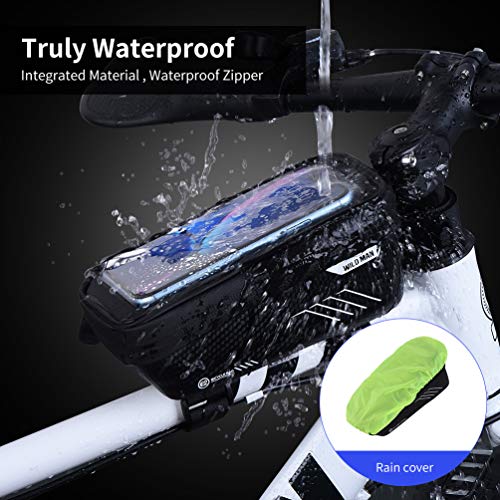 VBG VBIGER Bike Phone Bags Bike Front Frame Bag Waterproof Cycling Phone Mount Pack Bicycle Top Tube Handlebar Bags with Touch Screen Phone Holder Case (Black)