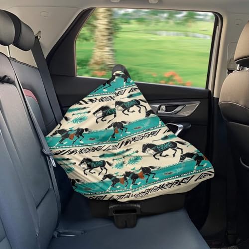 Image of Youngerbaby Western Aztec Horse Nursing Cover for Newborns Breastfeeding Cover Scarf Baby Car Seat Covers Infant Stroller Cover Carseat Canopy for Girls and Boys Full Coverage