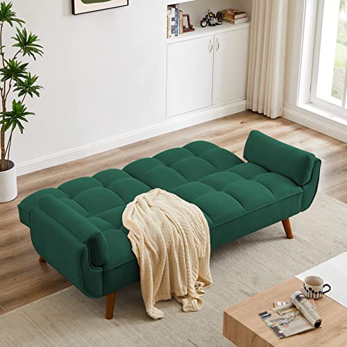 Betoko Convertible Futon Sofa Bed Sleeper Twin Size, Modern Reclining Linen Split Back Sofa Couch With Pillow Top Arm For Compact Living Room,Apartment (Green),(Ptarmfuton) #TOP2
