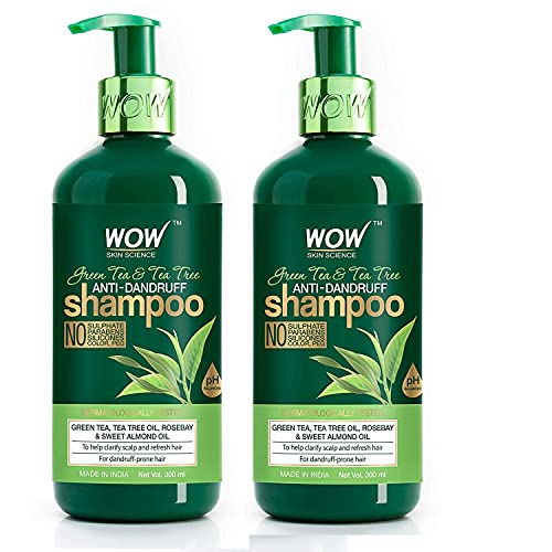 WOW Skin Science Green Tea & Tea Tree Anti-Dandruff Shampoo PEG - 300 ml packof 2