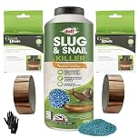 Slug Pellets & Copper Tape Slug Control Kit – 800g Ferric Phosphate Slug Killer, Pet Friendly Organic Snail Repellent with 2 Copper Slug Tape Barriers