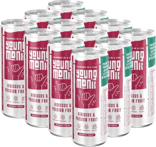 Image of YOUNG MONK Calmness Drink Hibiscus & Passion Fruit Flavour | Ready to Drink Refreshing Beverage | Zero Added Sugar | Floral Hibiscus with Tropical Passion Taste | for Home & Travel (Pack 12)