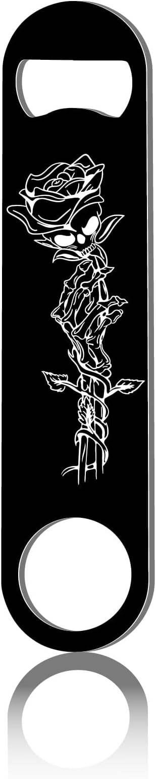 CREATCABIN Skull Flat Bottle Opener June Rose Speed Metal Opener Heavy Duty Bottle Opener Stainless Steel Key for Beer Bartender Pub Bar Drinks Kitchen Restaurant Party Man Women Black 1.6x7Inch
