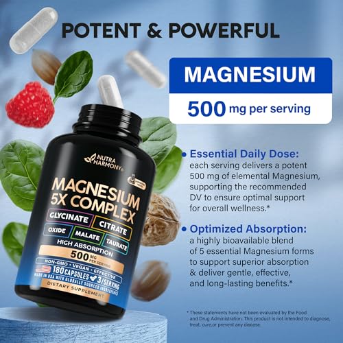 Image of Magnesium Complex - Glycinate, Citrate, Malate, Taurate, Oxide - 180 Caps (Pack of 5)