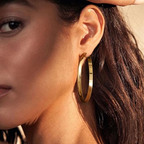 BESTEEL 14K Gold Filled Hoop Earrings for Women, 5mm Wide Large Flat Gold Hoop Earrings, Hypoallergenic Lightweight Oversized Big Hoop Earrings Gold3